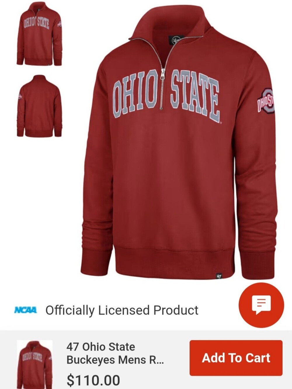 '47 Brand Vintage Wash Ohio State Red Quarter-Zip Sweatshirt, Cool! L